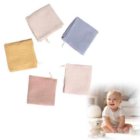 Ceeyoll 5 Stück Mulltücher Baby, Waschlappen Baby, Musselintücher Baby, Wiederverwendbar, Reine Baumwolle, Spucktücher, Zum Abwischen von Rückständen Beim Stillen, Füttern (23x23cm)