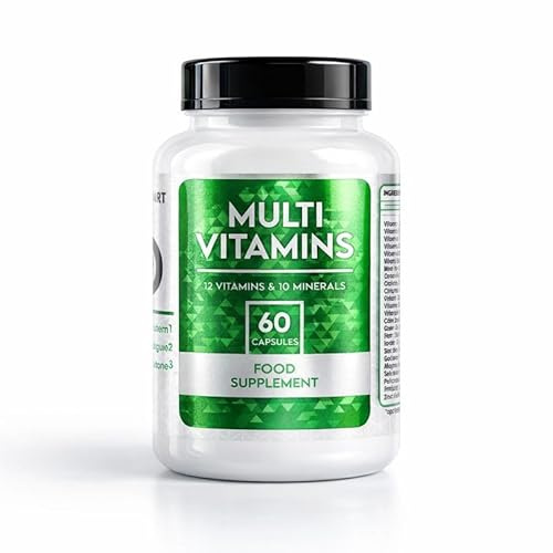 Multivitamines – Complexe 12 Vitamines, 8 Minéraux – Énergie, Immunité, Récupération – Réduction de la Fatigue, Protection Cellulaire – Santé Musculaire, Osseuse – 60 Gélules - SportDiet