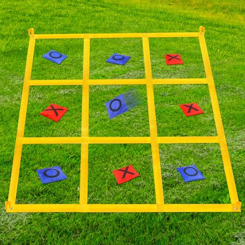Riesiges Tic Tac Toe, Sitzsack-Wurfspiele für Kinder und Erwachsene, Outdoor-Spielset, Nylon, Gelb, Mehrspieler, Hof, Karneval, Feldtag, Picknick, Camping, Geburtstag