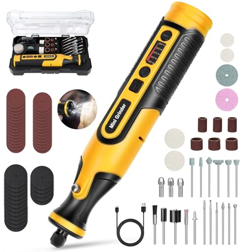 Rotary Tool, Mini Cordless Rotary Tools Kit with LED Light, 5-Speed and USB Charging with 61 Accessories, Multi-Purpose 7.2V Power Rotary Tool for Sanding, Polishing, Drilling, Etching, Engraving, DIY