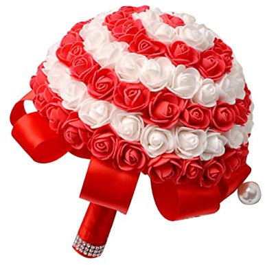 ULTECHNOVO Bouquet da Sposa Rosso in Schiuma, Fiore Nuziale Realistico