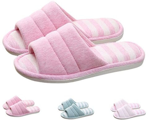 Zapatillas de estar por casa para mujer, cómodas zapatillas de espuma viscoelástica para mujer, zapatos de lino abiertos, lavables, pantuflas de baño, para invitados, casa, dormitorio, antideslizantes