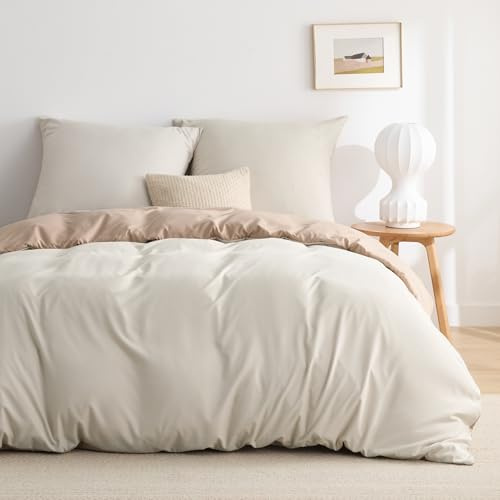 BEDSURE Bettwäsche 200x200 3teilig Mikrofaser - Khaki/Beige, 80x80 Kissen | Kontrast-Design Wendebettwäsche mit Reißverschluss, Oeko-TEX zertifiziert, einfache Montage, für Zuhause & Hotel
