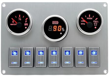 *7 Gang Metallo LED Pannello interruttori a bilanciere Pannelli calibro 52mm + Indicatore di livello dell'acqua + Indicatore di livello del serbatoio di contenimento + Misuratore AMP for auto CAMPER 1