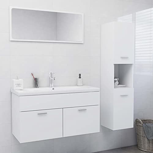 Snsowed Set Mobili da Bagno Bianco in Truciolato,Set Arredo Bagno,Set Mobili da Bagno Completo,Bagno Completo Moderno-3070973