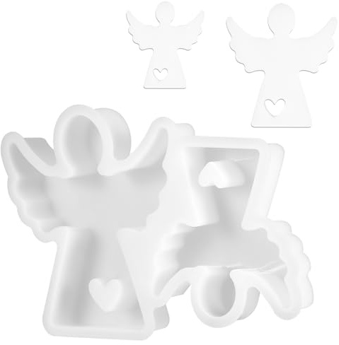 Engel Gipsformen zum Gießen, Angel Formen für Gips Gießen Silikonformen Gießformen Weihnachten Gießpulver Formen Gießformen Gips Silikonform 1 Doppel Engelsform Shutzengel mit Herz