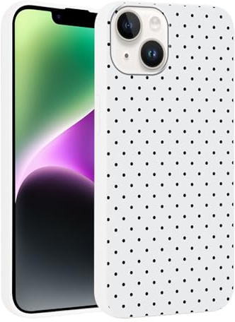 Yirlbey Fodral för iPhone 14/13 (6,1 tum), svart prickig design, estetiskt mönster för flickor, stötsäkert skal i vit silikon, mjuk TPU, stötskydd, prickar