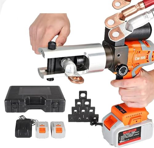 OZBME Pince à sertir électrohydraulique (16-300 mm² / 12 tonnes), Pince sans Fil, 2 Batteries Rechargeables, pour Colliers de Serrage en cuivre et Aluminium