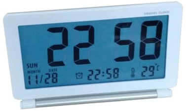 GOOHOCHY Réveil Numérique De Voyage Et Silencieux avec Affichage LCD De Heure Date Température Semaine Fonction Snooze Blanc