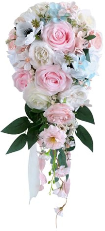 Brautstrauß, künstliche Blumen, kaskadierender Blumenstrauß, Antragsparty, Hochzeit, Wasserfall, Brautjungfer, Blumenaccessoire