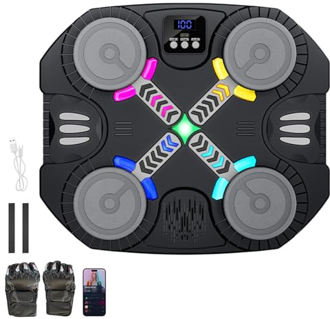 Carziyer Machine de Boxe Musicale, Machine de Boxe Musicale Bluetooth Intelligente avec Gants de Boxe, 6 Vitesses, 2 Modes, Mode de Comptage, Cadeaux pour Enfants, Adultes (Noir-A)