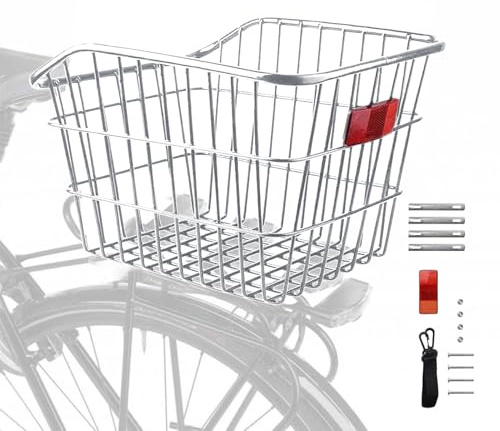 Bicicleta trasera – Gran marco metálico, portaciclo resistente | Portabolsas escolares, mochila y almacenamiento de carga, operador de casco | Ideal para viajes por la ciudad, carreras de codios