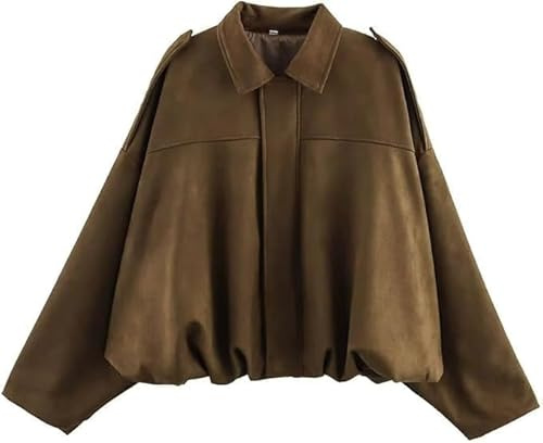 Generico Giacca Scamosciata Donna – Giacca Camoscio Elegante Donna, Bomber Giacca Casual Moda, Moto Leggera per Autunno Inverno (IT, Testo, XS, Regular, Regular, Marrone)