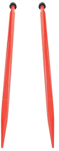 WUTIST Pair 47 Hay Bale Spears 3000 LBS Capacity Fit for Skid Steer Tractors Loaders Buckets Cranes Bale Quick Attach Spike Forks Red Steel Powder Coated W/Hex Nut 2PCS
