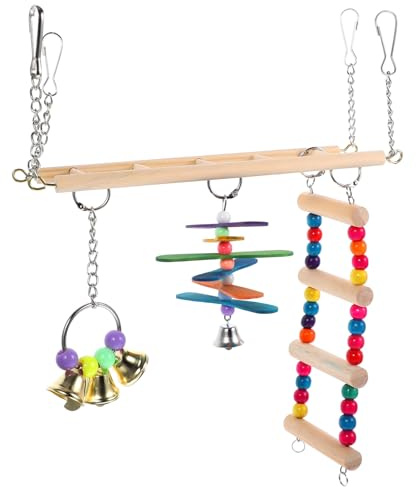 Alasum Vogelschaukel Holzständer Vogelspielzeug Hängend Mehrzweckspielplatz Für Papageien Sittiche Ziervögel Haustierzubehör