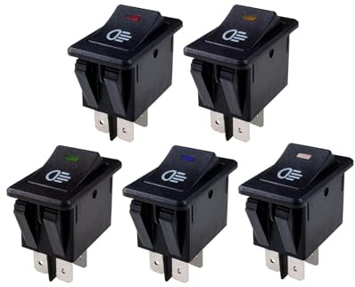 5 Pièces Interrupteur à Bascule Bouton, Pour Voiture Et Moto Phares Et Feux De Brouillard, 4 Pôles 12V 35A (Rouge/Jaune/Bleu/Vert/Blanc)