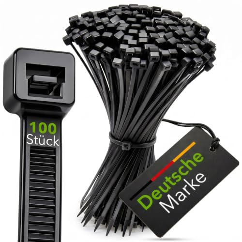 Buntbindningsbutik svart UV-resistent buntband 3,6 x 290 mm I 100 stycken, väderbeständig och stabil för inomhus- och utomhusbruk, kabelorganisering för industri, elinstallationer, trädgård och