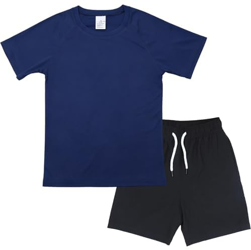 Fengzio UV Shirt und Badehose Set Jungen, Schwimmshirt Boardshorts Badeset | Kurzarm Sonnenschutz UPF 50+ Kinder Badeshirt & Schnelltrocknend Badeshorts Set für 5-14 Jahre