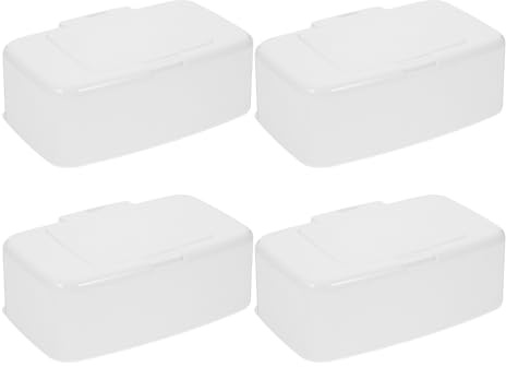 FIXOSHEE Porta Toallitas Húmedas para 4 Piezas con Tapa, Caja Dispensadora Recargable de Color Claro, Contenedor Compacto para Escritorio y Baño, Acceso Rápido Mano, Mantiene Húmedas