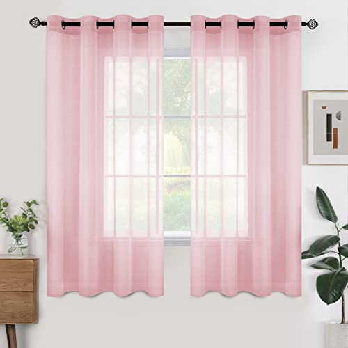 Woaboy Voile Gardinen Vorhänge Ösen 2er Set 140x160cm Rosa | Voile Gewebe für Wohnzimmer und Schlafzimmer, transparent, leicht und dekorativ für moderne Fenster.