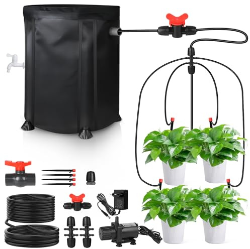 SWAWIS Automatische Bewässerung Bewässerungssystem Zimmerpflanzen 50L mit 25-Watt Wasserpumpe, 8 Tropfdüsen, Garten Tröpfchenbewässerung für Innenräume, Rasen, Gewächshaus, Hof