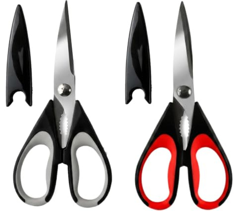 Tijeras de Cocina Multiusos de 2 Piezas – Tijeras Domésticas de Acero Inoxidable Duraderas para Carne, aves y Verduras con Tapa Protectora, Mango de Plástico, 22 CM