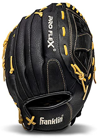 Franklin Sports Guante Proflex para Adultos Softball – Béisbol + Manopla de Campo de sóftbol rápido – Lanzamiento para diestros 12.5 Pulgadas, Unisex, Negro/Camel, 12 1/2-Inch