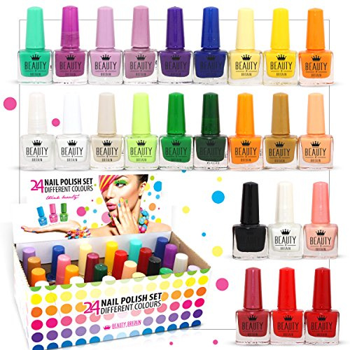 Conjunto de Esmaltes de Uñas Beauty4Britain - 24 Tonos Modernos - 5 ML - Tapa Colorida - (Conjunto de Colores B (24 botellas)