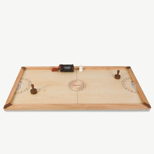 Shuffle Puck Game - A wooden version of air hockey, extremely fast! This board measures 130cm x 70cm and this wooden air hockey set includes two handles, one acrylic puck and 30gms of powder. by Uber Games