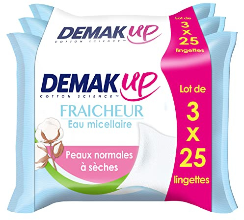 Demak'Up - Toallitas para desmaquillar, cara y ojos, piel normal a seca, 3 x 25 toallitas desmaquillantes