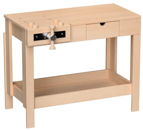 Kinderwerkbank aus Massivholz höhenverstellbare | x1 Spannzange | Holzspielzeug aus Buche | Kinder Hobelbank, Werkbank, Werkstatt, Tischlerei, Werkzeugbank “Leo”- 4013