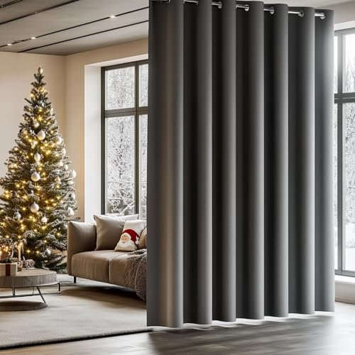 PANOVOUS Vorhang Grau Blickdicht Gardinen Wohnzimmer 1 Stück Verdunklungsvorhänge für Große Fenster Balkontür Vorhang Raumteiler Thermovorhang mit Ösen, H 244 x B 305 cm