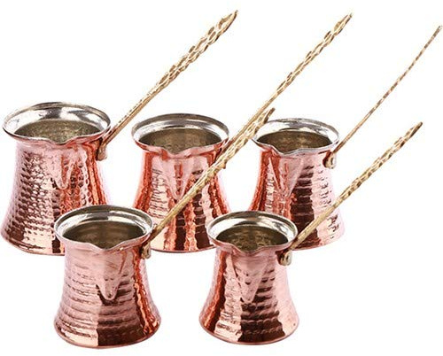 Turkish Solid Hammered Copper Greek Arabic Coffee Pot Stovetop Coffee Maker Cezve Ibrik Briki with (5 Size) (Metal Handle)