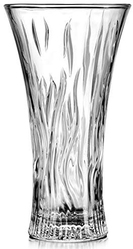 Crystal Vase, 30CM Large Glass Vases for Flowers, Crystal Clear Glass with Wood Grain Design - Wedding Centrepiece, Home Decor for Dining Table, Modern Style Gift