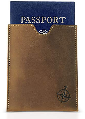 WANDERINGS Reisepasshülle aus Leder, ideal für Reisen, handgefertigt, echtes Leder, mit Reisepassfach und Kartenfächern, RFID-Blockierung für Sicherheit gegen Datendiebstahl, 11 x 13 cm