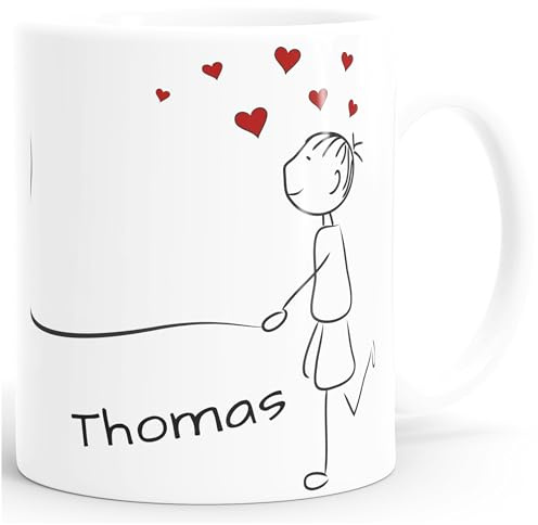 SpecialMe® Kaffee-Tasse mit Namen Liebes-Paar Strichmännchen Motiv personalisierbar Liebesgeschenke Valentinstag Weihnachten (1 Tasse) Weiss Keramik-Tasse