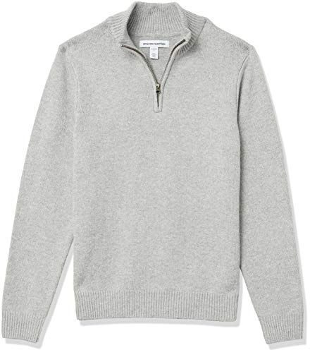 Amazon Essentials Herren Soft-Touch-Pullover mit Viertelreißverschluss und Langen Ärmeln, Hellgrau, XL