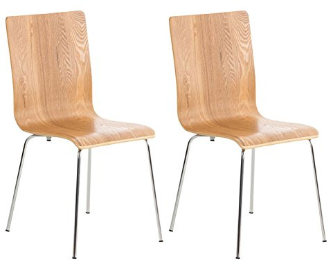 CLP 2er-Set Wartezimmerstuhl Pepe mit ergonomisch geformten Holzsitz und Metallgestell I 2X Konferenzstuhl I erhältlich, Farbe:Eiche