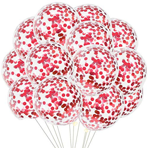 50 Stück Rote Konfetti Luftballons Latex Konfetti Luftballons Rote Party Luftballons für Geburtstagsfeier Hochzeit Verlobung Jubiläum Abschlussfeier Weihnachten Karneval Dekoration