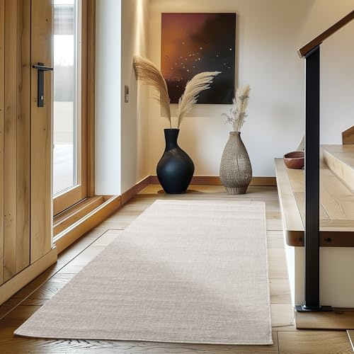 Carpettex Wohnzimmer Teppich Modern Design 80 x 150 cm - Kurzflor Küchenläufer Flur Creme - Waschbar Extra Weich Flauschig - Bettvorleger Schlafzimmer