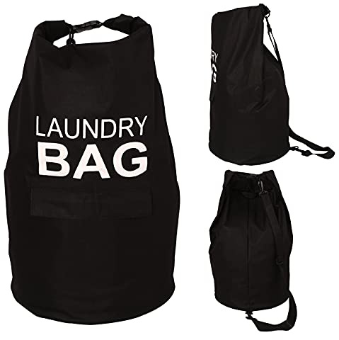 Kimmama 70 l wasserdichter Wäschesack, robuster Wäschesack mit Gurt, Organizer für schmutzige Kleidung für Reisen, Camping, Studentenwohnheim, Waschsalon, Wohnung (schwarz)