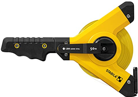 Stabila Rahmenbandmaß LBM 1000 STEEL, 50 m, Stahl-Messband mit metrischer Skala und NYLON-WRAP-Ummantelung, Universalhaken, bruchsicherer Rahmen, MID-Genauigkeit, LBM 1000, 50 m, Schwarz/Gelb