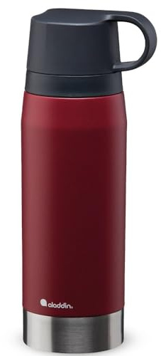 Aladdin CityPark Thermavac Twin Cup Bottle 1.1L Burgundy Red – BPA FREE Stainless Steel Bottle with Built in Twin Cup - Keeps Cold or Hot for 25 Hours - Leakproof - Dishwasher Safe | Thermoskanne, doppelwandige Vakuumisolierung, auslaufsicher, spülmaschinengeeignet, BPA-frei, für heiße & kalte Getränke