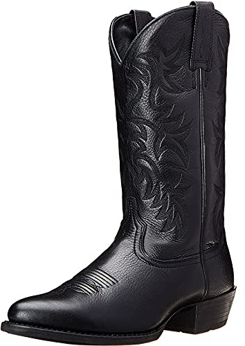 Botas de Vaquero para Hombre de Cuero PU con Punta Puntiaguda Vintage Bordado Tacón en Bloque Otoño Invierno Botas a Media Pierna