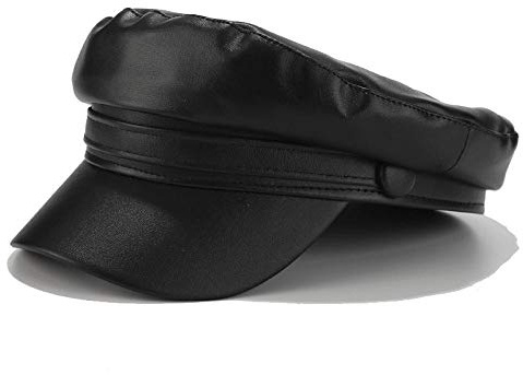 WQZYY&ASDCD Barett Cap Baskenmütze Schirmmütze Schirmmütze Damenmode All-Match Navy Hut Baskenmütze Britischer Retro-Trend Mode Hut Maler Mütze-Licht Board Pu Schwarz_M (56-58Cm)