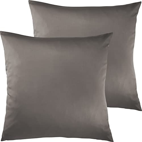 Pure Label 2er Set Mako Satin Kissenbezüge 40x40 cm aus 100% Baumwolle in Taupe - Traumhaft weiche Deko Kissen passend zu unseren Bettwäsche Sets