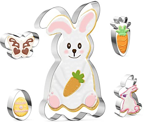 Ausstecher Hase Set,5 Stück Plätzchen Ausstechformen Ostern Set,Edelstahl Keksausstecher Kaninchen, Schmetterling, Osterei, Karotte, Peter Rabbit für Backen