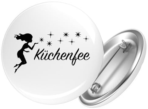 Huuraa Button Küchenfee Sternenstaub 59mm rund mit Sicherheitsnadel Ansteckbutton Geschenkidee