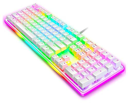 Clavier de souris clavier de jeu à action linéaire et souris combinées clavier rétroéclairé arc-en-ciel à LED avec clavier de jeu PC à 104 touches pour PC/ordinateur portable (couleur : blanc) (coul