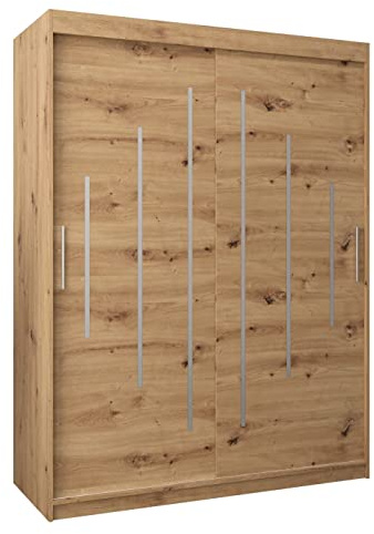 MEBLE KRYSPOL - Kleiderschrank, Schlafzimmerschrank - Schrank Zwei Türen - 4 Fachböden, 2 Stangen, Fachboden - Garderobenschrank York, Körperfarbe Artisan, Frontfarbe Artisan - 150x62x200cm